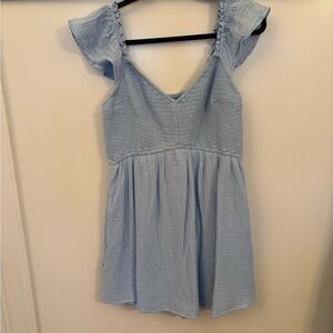 Light Blue Ruffled Sleeveless Dress